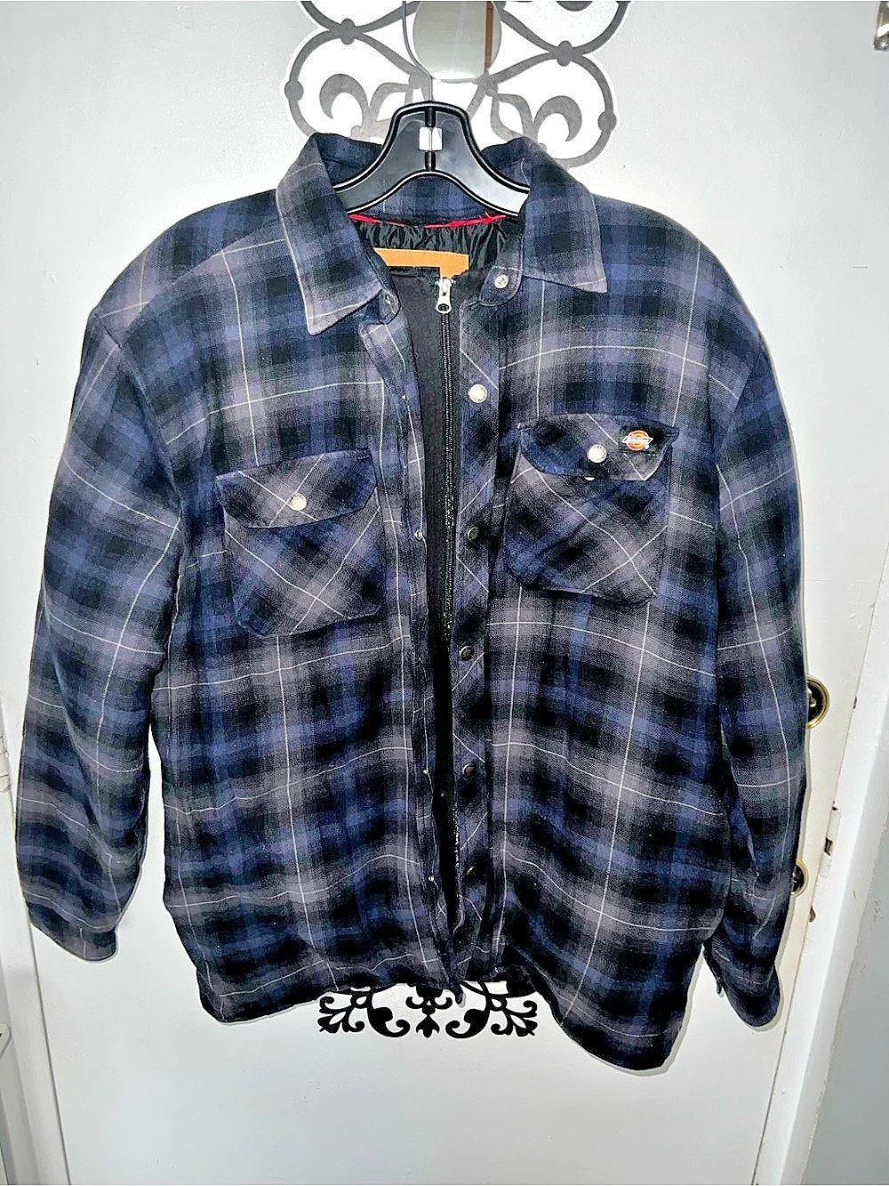 Dickies Quilted Lined Flannel Shirt Jacket Black & Blue Plaid